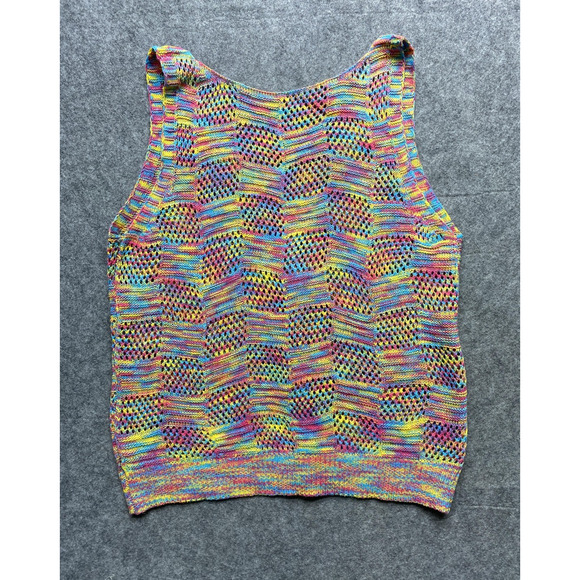 Rainbow Knit Sweater Womens Medium? Pink Blue Tank Top Sleeveless Summer - Picture 5 of 6